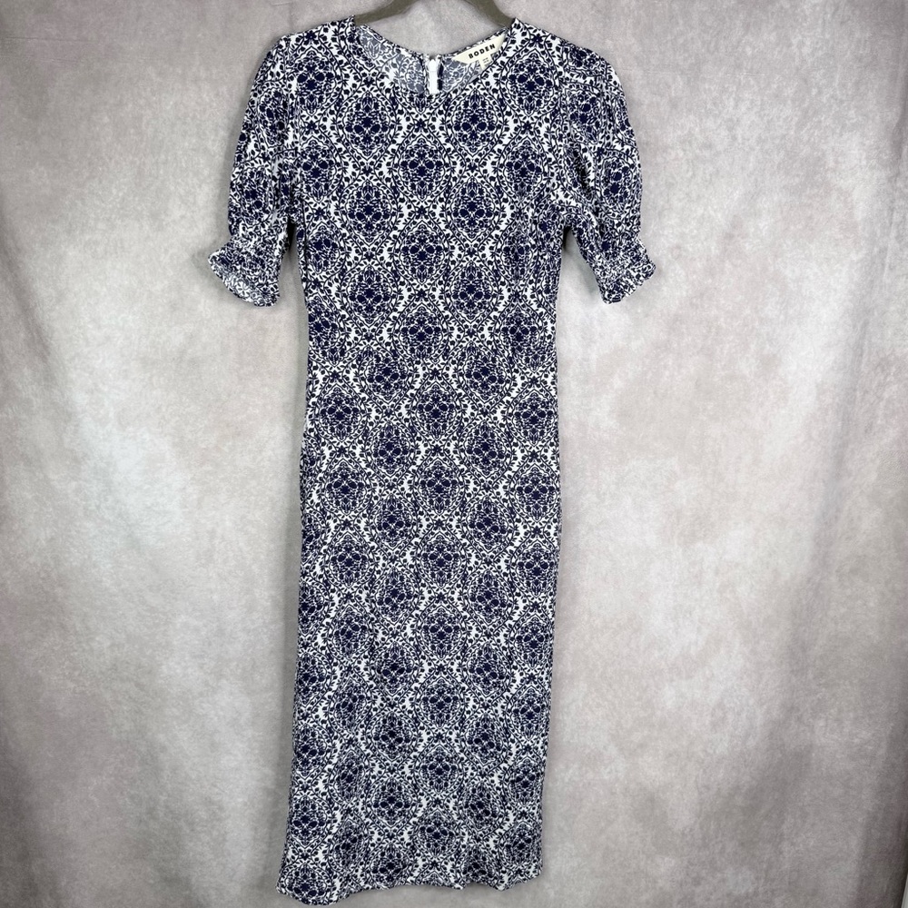 Boden Corinne Midi Tea Floral Dress In Prussian Blue Vine Terrace Women's US 2
